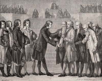 King Louis XVI (1754-93) Swearing on the Book of the Constitution, 14th September 1791 by H. de la Charlerie